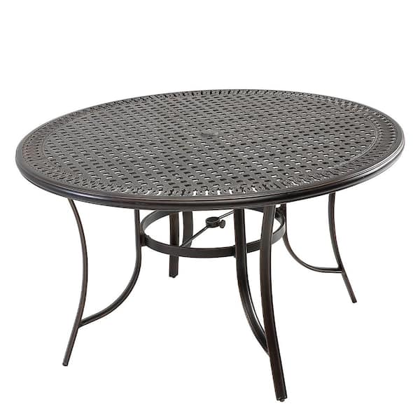 Mondawe Patio Black Gold Round Cast Aluminum Outdoor Dining Bar High Table with Umbrella Hole