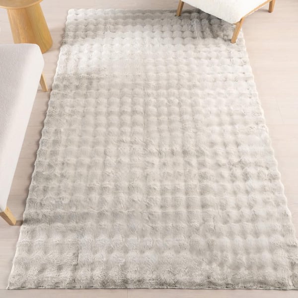 Jeni Solid Faux Rabbit Machine Washable Area Rug Grey 3 ft.  9 in. x 6 ft.  Accent Rug