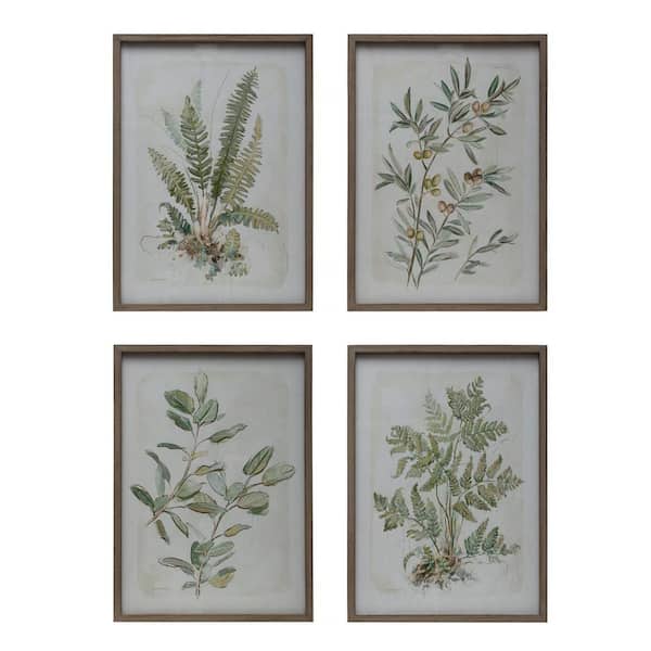 Storied Home 4 Piece Wood and Glass Framed Botanical Art Print 27.5 in. x 19.63 in .