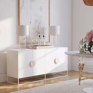 Lennasa White Wooden 63 in. W Sideboard with 4-Doors and 2-Interior Shelves