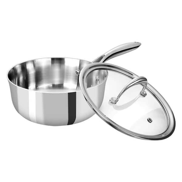 K3 Series 2-qt. Tri-Ply Stainless Steel Nonstick Sauce Pan in Silver with Lid, Induction and Oven Safe