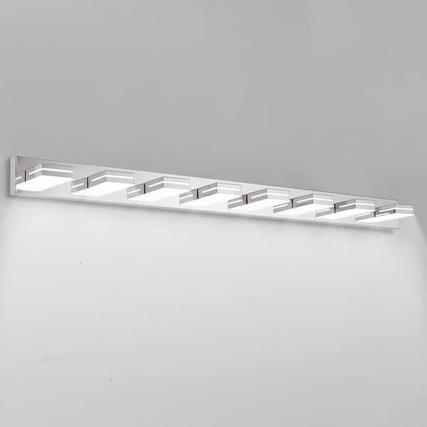 63 in. 8-Light Chrome Integrated LED Vanity Light Bar with Energy-Efficient Bathroom Wall Sconce