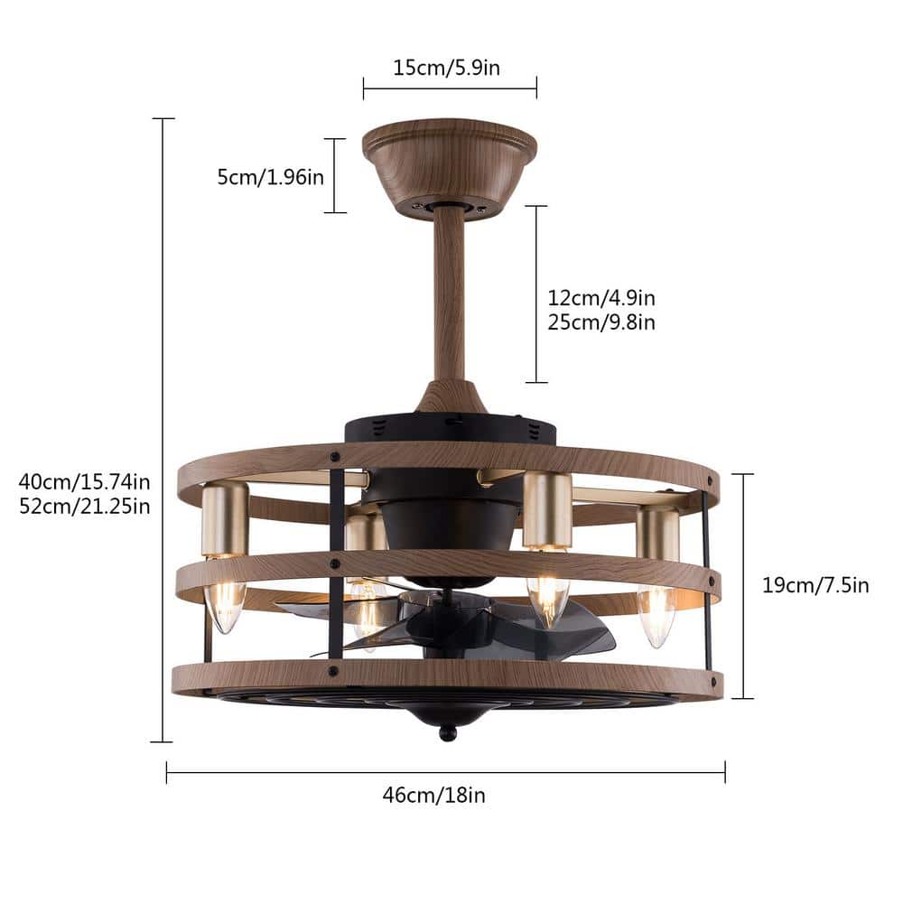 18-Inch Light Brown Caged Ceiling Fan with Remote and Lighting