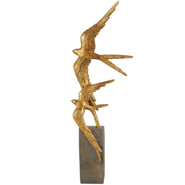 Litton Lane 3 in. x 20 in. Gold Polystone Bird Sculpture