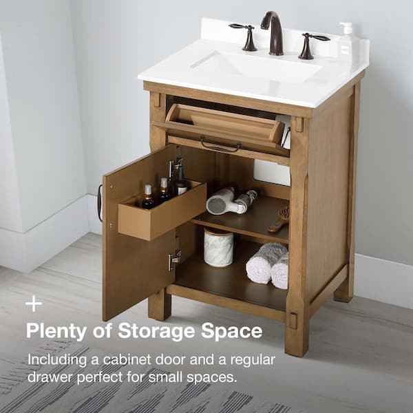 Bellington 36 in. W x 22 in. D x 34 in. H Single Sink Bath Vanity in Almond Toffee with White Engineered Stone Top