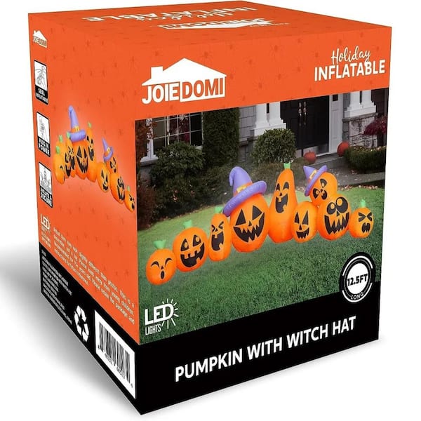 12.5 ft. Multicolor Halloween Inflatable Pumpkin with Witch Hat Made of Polyester