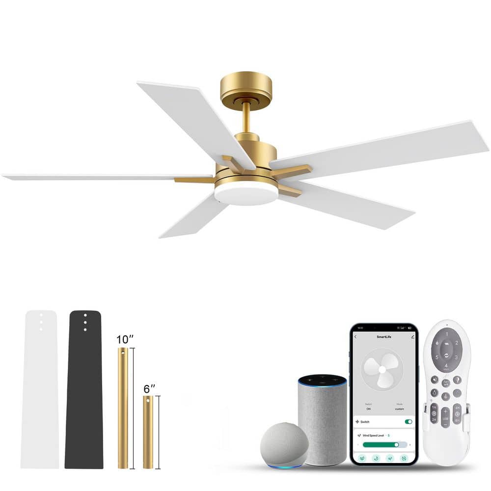 52 in. Smart Outdoor Indoor Gold Ceiling Fan with Lights Remote, Voice Control via Alexa Google WIFI App, Quiet DC Motor price history on PriceWatchPro