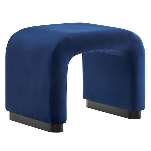 MODWAY Koda 19 in. in Black Midnight Blue Solid Wood Performance Velvet Waterfall Stool