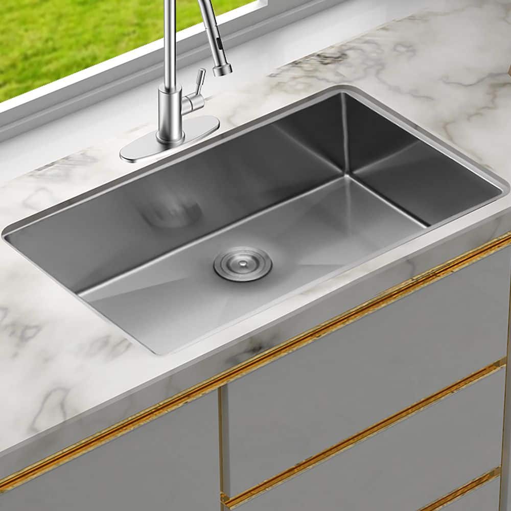 30 in. Undermount Single Bowl 16-Gauge Brushed Nickel Stainless Steel Kitch