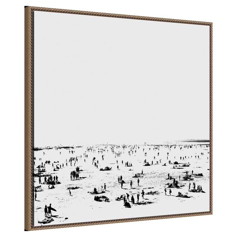 30" x 30" Black and White Beach Scene Framed Canvas Print