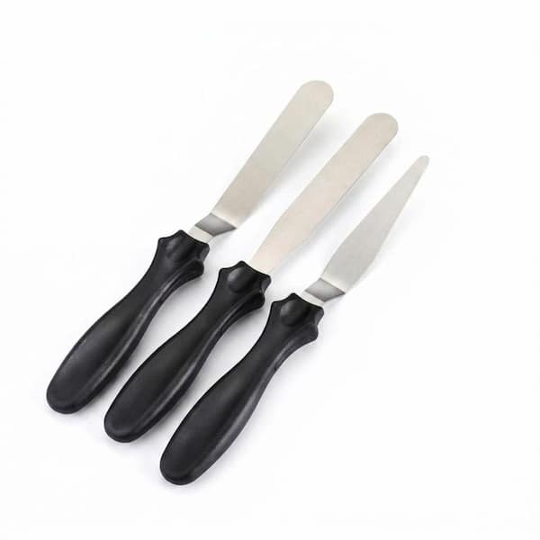 Small Stainless Steel Black Cake Icing Spatulas Set with Ergonomic Non-Slip Handle for Decorating (3-Piece)
