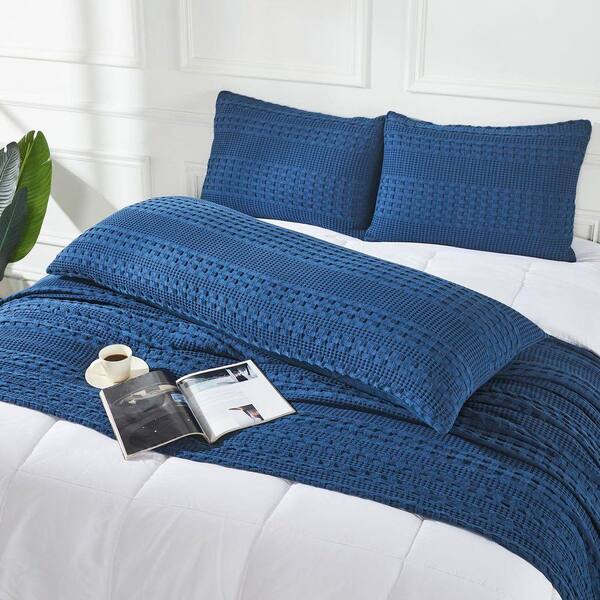 VHC BRANDS Waffle Weave Navy Blue 20x54 Body Pillow Cover 85123