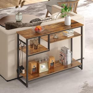 39.4 in. Rustic Brown Rectangle Wood Console Table with 4 Tier Storage Shelves