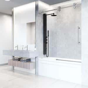 Elan 60 in. W x 66 in. H Sliding Frameless Tub Door with Laminated Glass and Handle in Stainless Steel