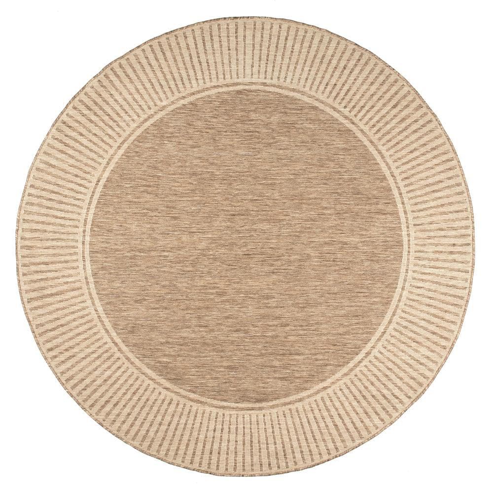 Asha Light Brown Round Indoor/Outdoor Synthetic Area Rug