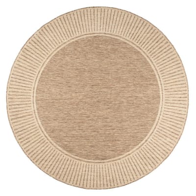 Asha Simple Border Light Brown 6 ft. 7 in. x 6 ft. 7 in. Round Indoor/Outdoor Area Rug