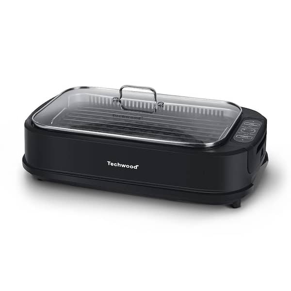 Techwood 1500W Indoor Smokeless Grill with Tempered Glass Lid(Black)