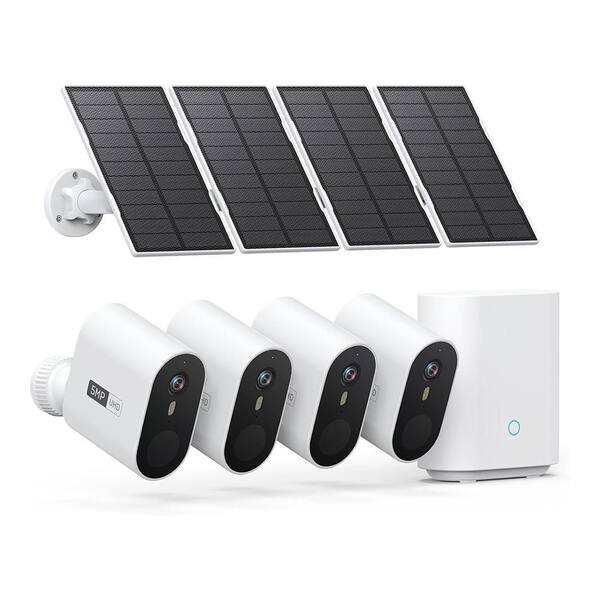4-Cam Ultra HD Solar Wireless Security Cameras Outdoor Kit with 166° Wide Angle, Night Vision, Spotlight & Siren