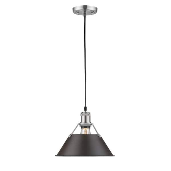 Golden Lighting Orwell PW 1-Light Pewter Pendant with Rubbed Bronze Shade