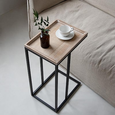 25.25'' Tall Tray Top C Wood Top End Table, Natural/Black