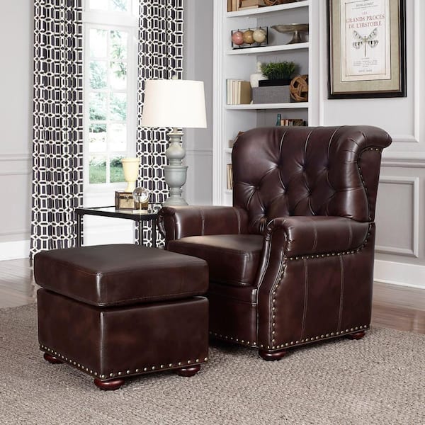 Home Styles Melissa Cocoa Brown Faux Leather Arm Chair with Ottoman