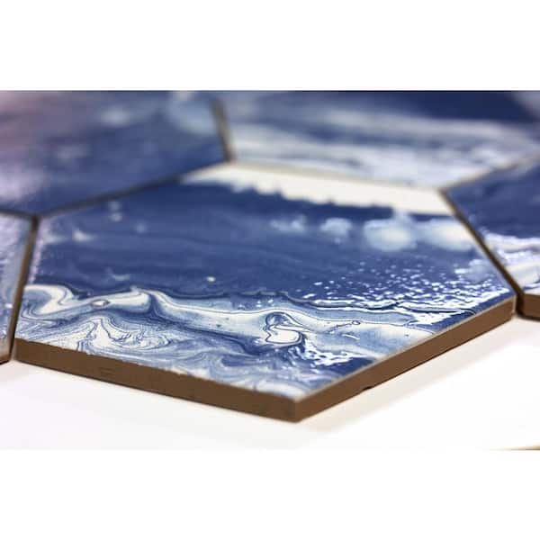 Selleny Hex Blue 5.5 in. x 6.3 in. Glossy Matte Mix Porcelain Artistic Glaze Floor Wall Pool Tile (4.73 sq. ft./Case)