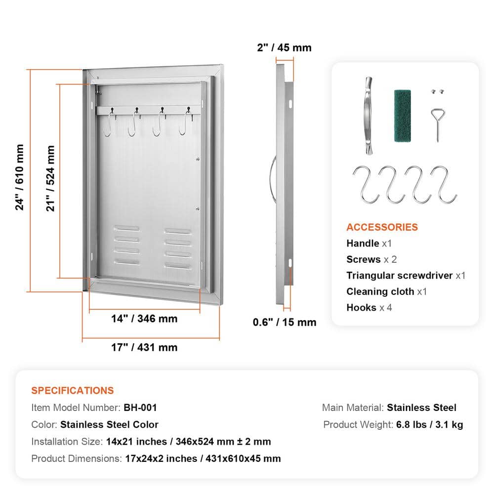 Stainless Steel 17" x 24" Outdoor Kitchen Access Door