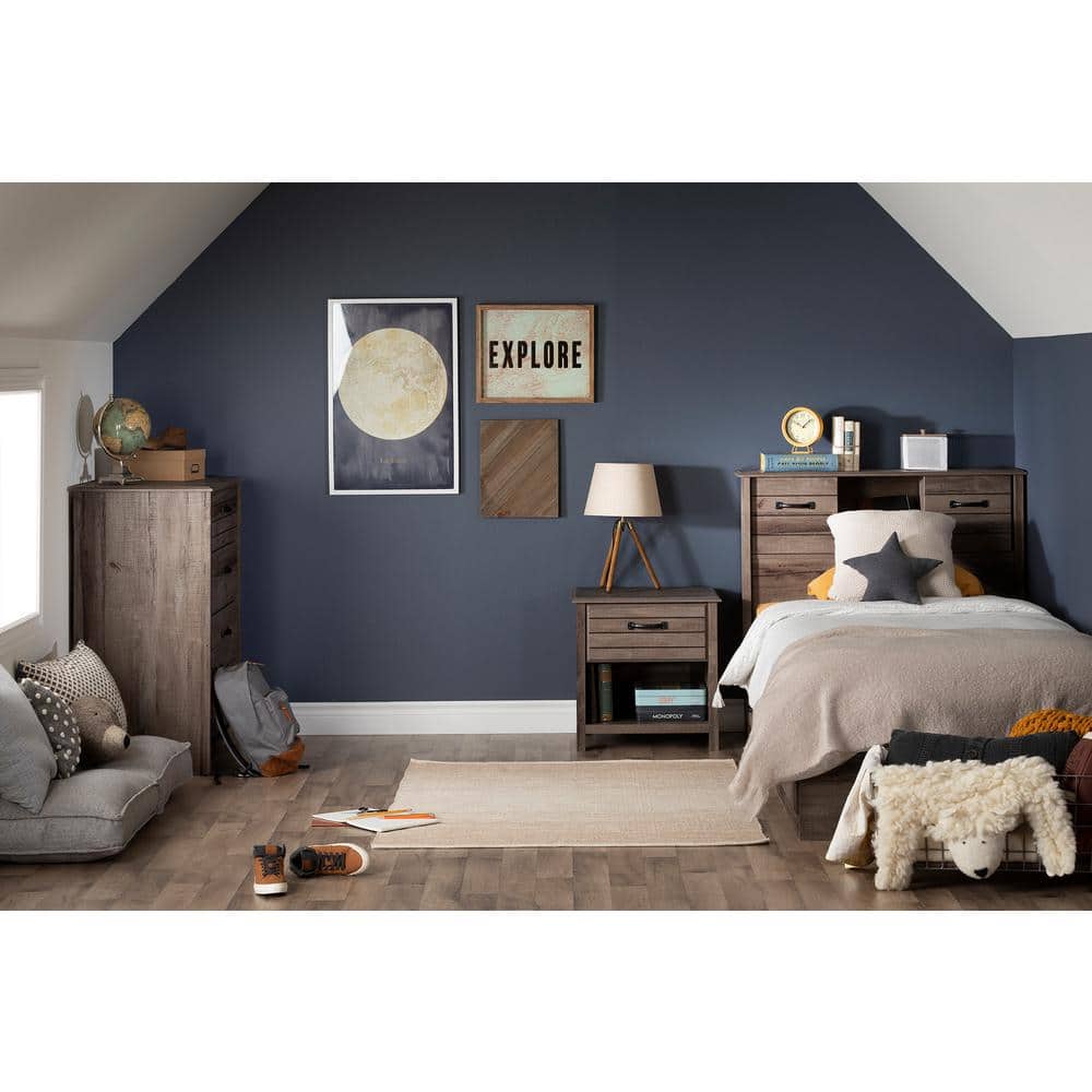 Twin Fall Oak Wood Frame Platform Bed with 3 Storage Drawers