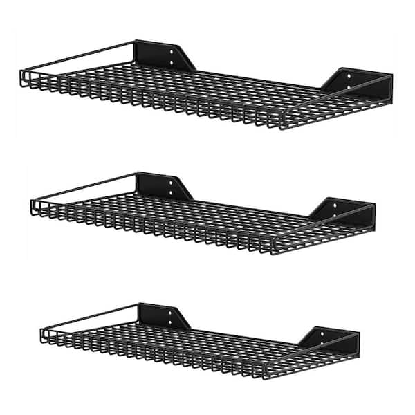 Mixed-Size Wall-Mounted Garage Storage Shelves for Closet and Laundry Room, Black (3-Pack)