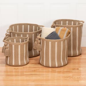 Dublin 20 in. x 20 in. x 14 in. Taupe and White Round Polypropylene Braided Basket