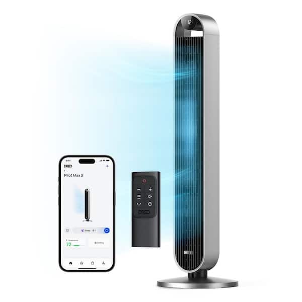 42in. Pilot Max S Smart Tower Fan w/ Remote,12-Speeds,DC Motor,120°Oscillation,12 H Timer, Wi-Fi Voice Control in Silver