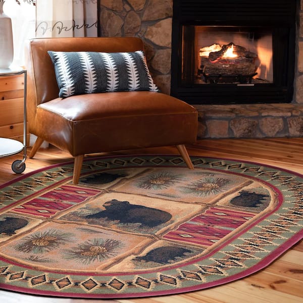 Nature Lodge Red 3 ft. x 4ft. Oval Indoor Area Rug