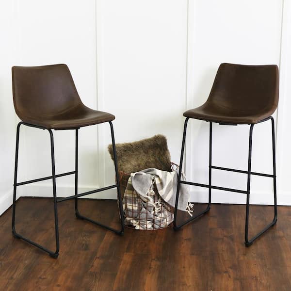 Walker Edison Furniture Company 29 3 8, Brown Faux Leather Bar Stools Set Of 2