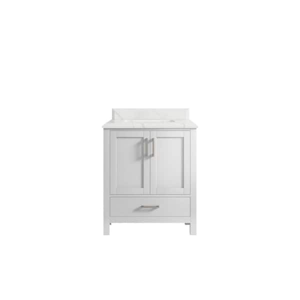 Willow Collections Malibu 30 in. W x 22 in. D x 36 in. H Bath Vanity in White with Cove Edge Calacatta Quartz Top
