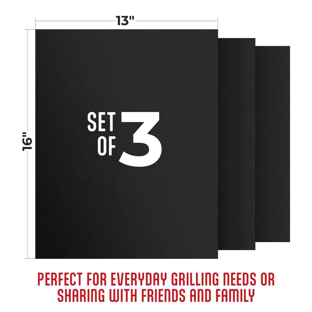 Black Heat-Resistant Non-Stick BBQ Grill Mat Set
