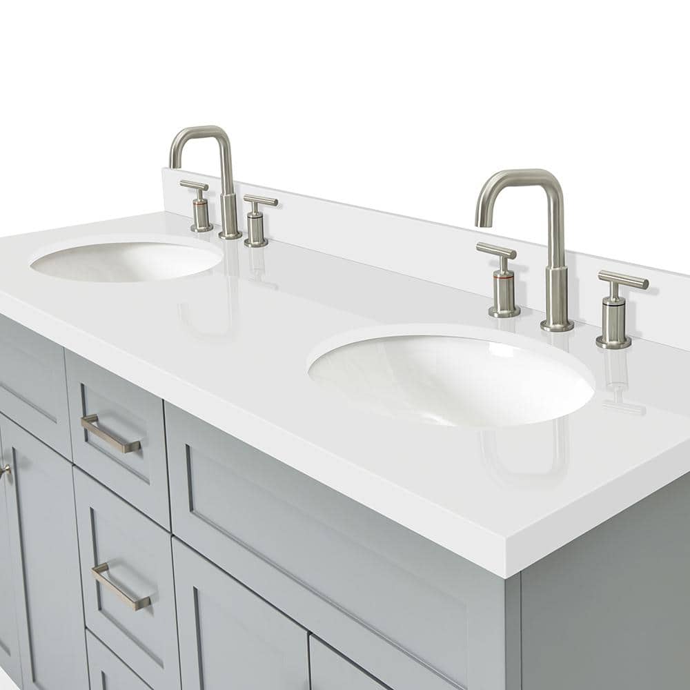 Hamlet 61" Grey Double Basin Vanity with White Quartz Top