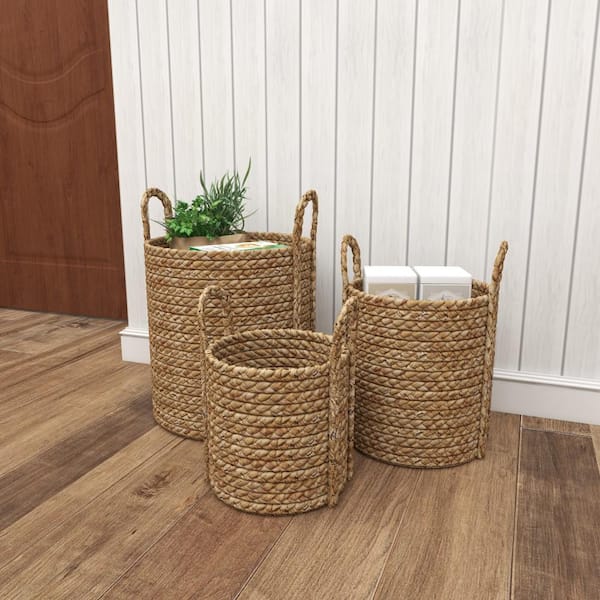 Zentique Rectangular Handmade Wicker Seagrass Woven Over Metal Small Baskets  with Handles ZENGN-B25 S - The Home Depot