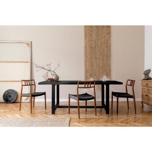 Storied Home Blakely Black Acacia Wood 79 in. 4 Legs Dining Table Seats