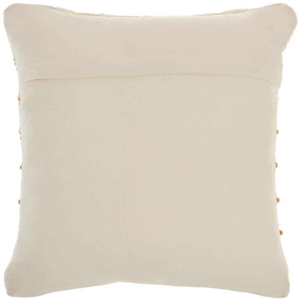 18" Yellow and Ivory Woven Cotton Square Throw Pillow
