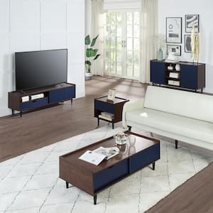 Duane Modern Dark Brown and Navy Blue 4-Piece Ribbed TV Stand Living Room Set, Fits TV's Up to 55 in.