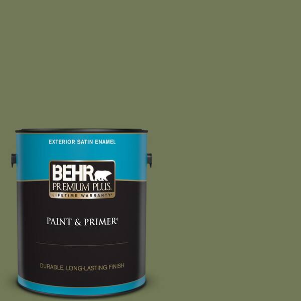 BEHR PREMIUM PLUS 1 gal. #BIC-56 Jalapeno Satin Enamel Exterior Paint & Primer