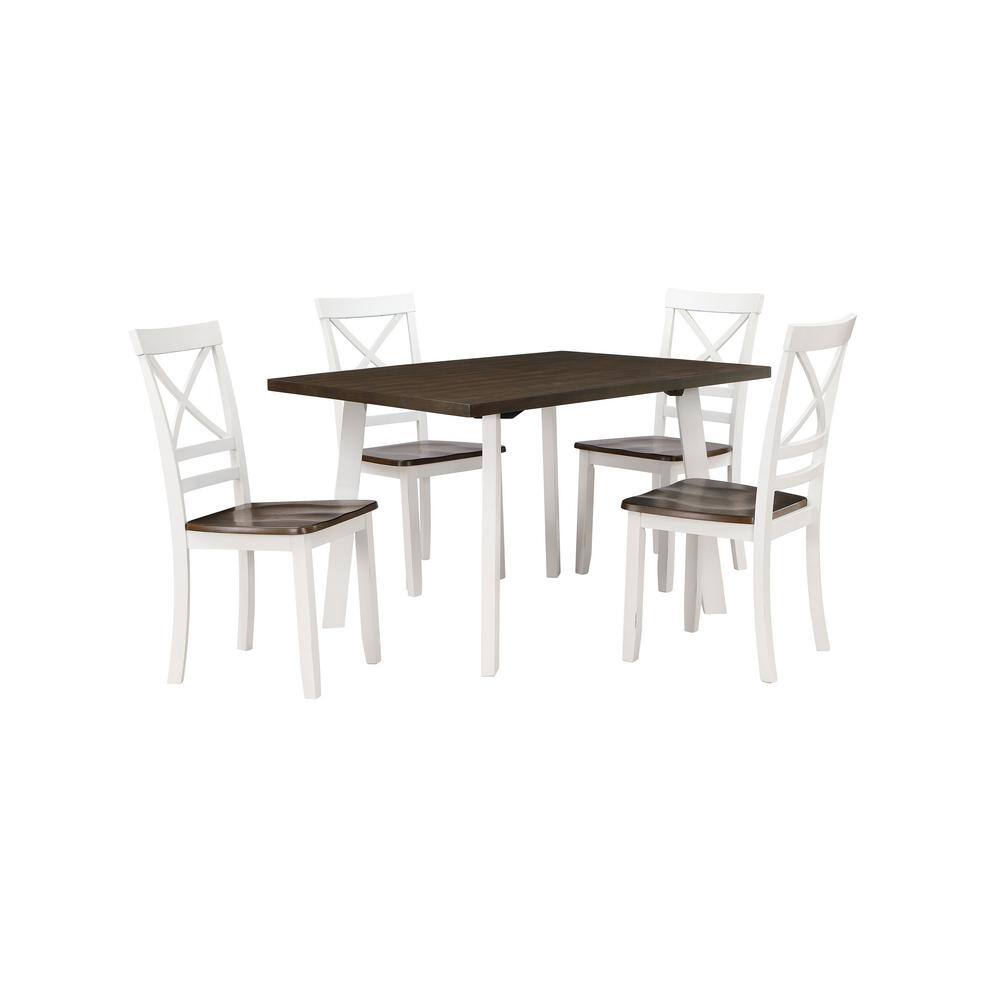Rustic Brown and White Solid Wood 5-Piece Dining Set