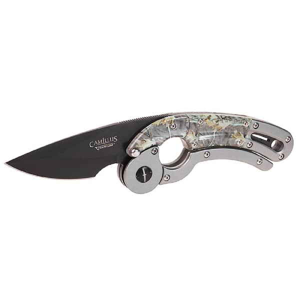 Camillus Dominator 2.25 in. Stainless Steel Drop Point Fixed Blade Knife with Blade Guard, Ergonomic Aluminum Handle, Sheath