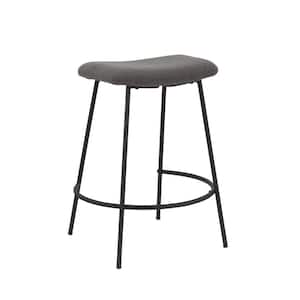 25.5 in. Gray and Black Backless Metal Frame Counter Stool with Fabric Seat