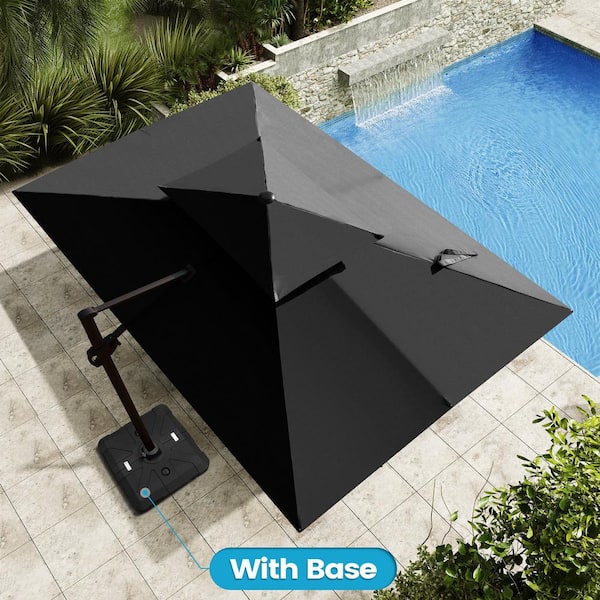 Crestlive Products 12 ft. x 9 ft. Double Top Rectangular Cantilever Patio Umbrella in Black with 260 lbs. Base Stand