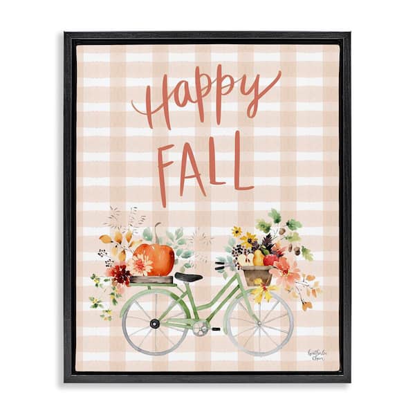 Stupell Industries Happy Fall Plaid Flower Blooming Bicycle by Heatherlee Chan Black Floater Frame Graphic Travel Art Print 31 in. x 25 in.