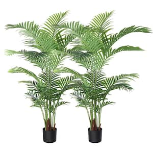 5 ft. Artificial Areca Palm Plant in pot, Fake Palm Tree with 17 Trunks for Home Office Décor (Set of 2)