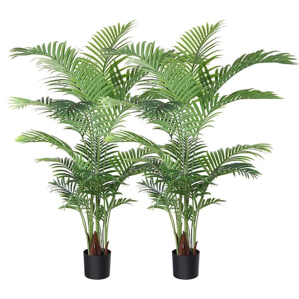DR.Planzen 5 ft. Artificial Areca Palm Plant in pot, Fake Palm Tree with 17 Trunks for Home Office Décor (Set of 2)