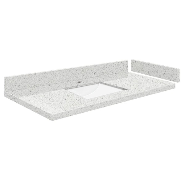 Transolid Silestone 37.25 in. W x 22.25 in. D Qt. White Rectangular Single Sink Vanity Top in Stellar Snow