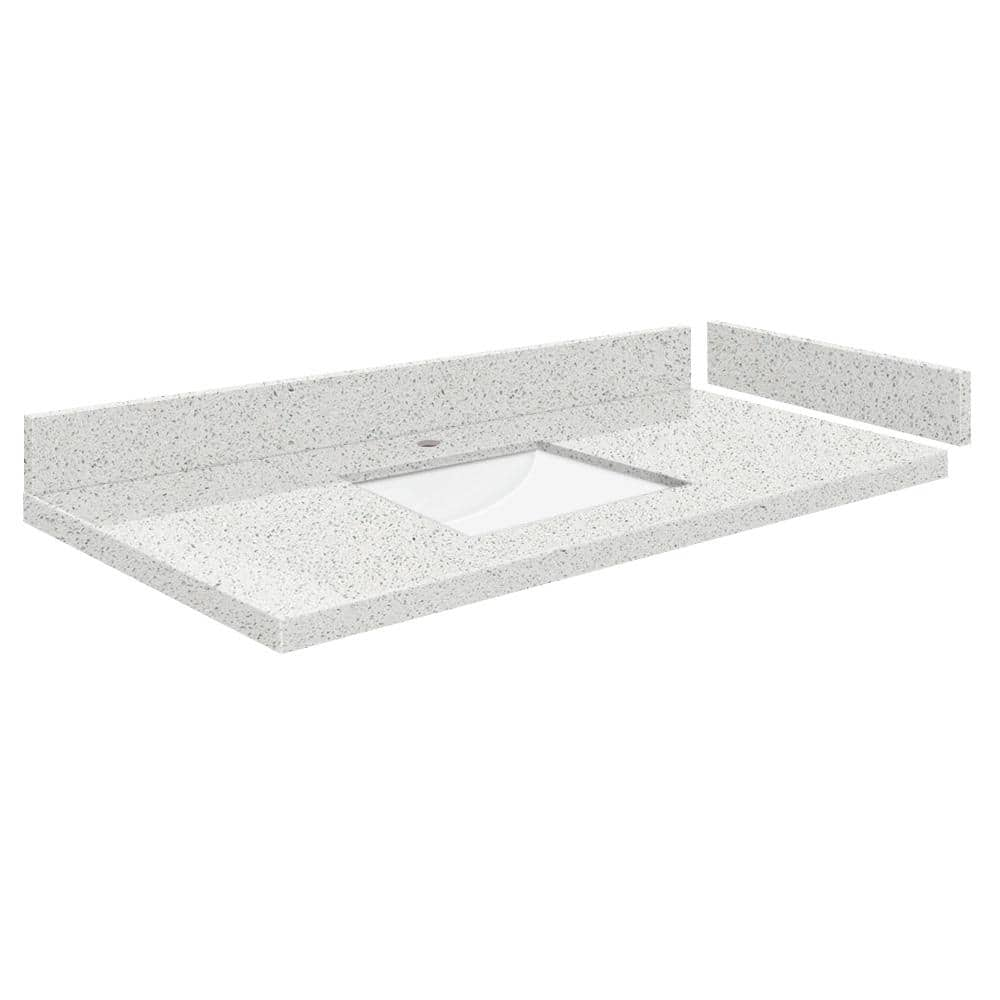 Silestone 37 in. W x 22.25 in. D Qt. White Rectangular Single Sink Vanity Top in Stellar Snow -  Transolid, 608197352898